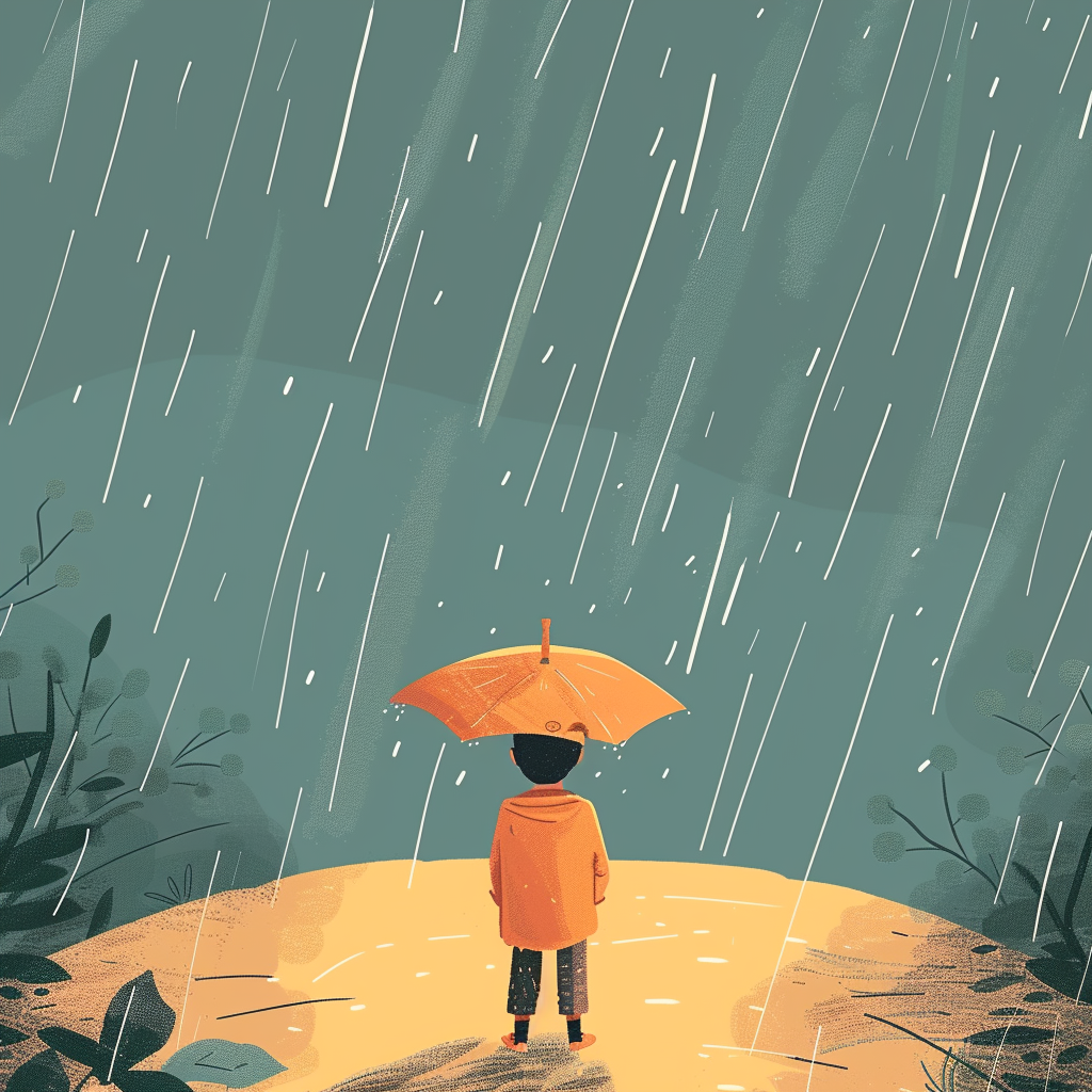 Minimal Kid Rain Illustration