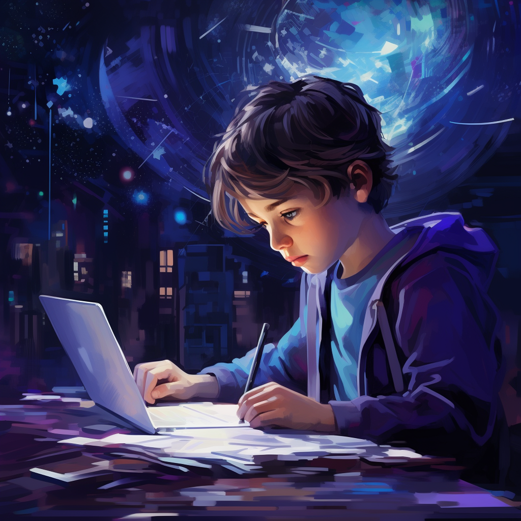 Young child using AI to study