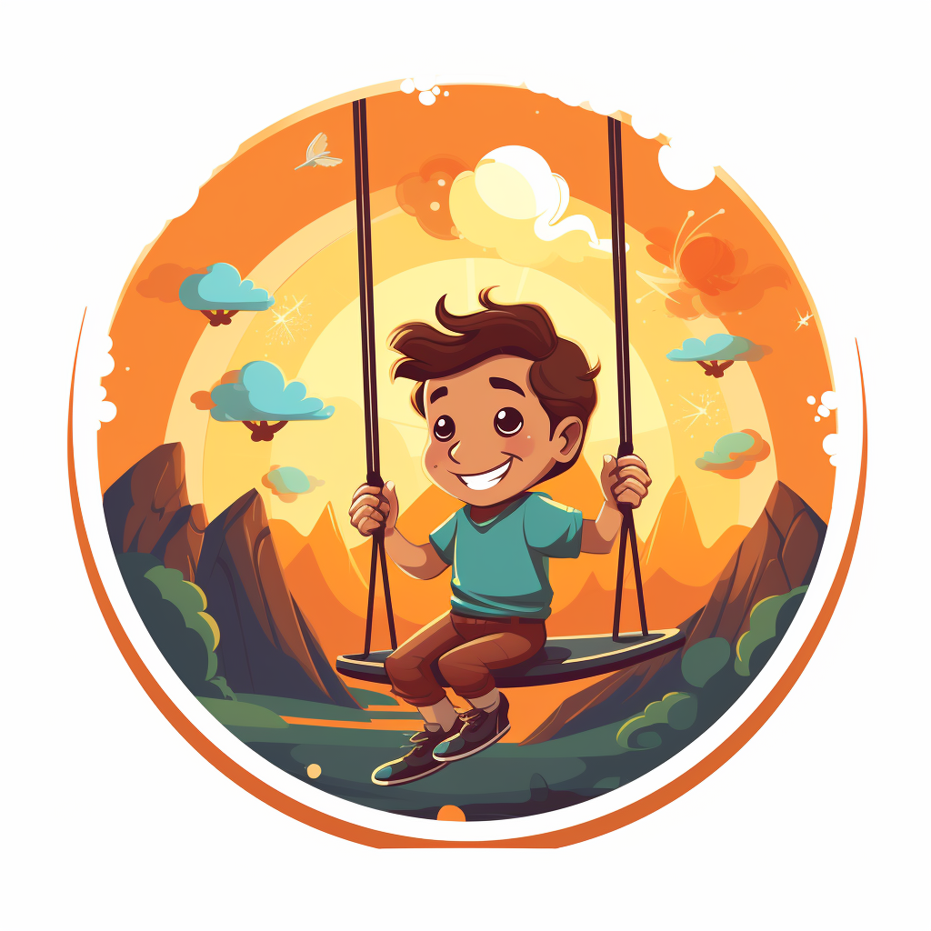 Kid swinging on a logo