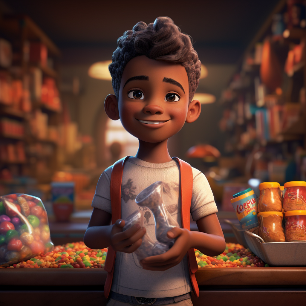 Child selling candy in sleeveless shirt