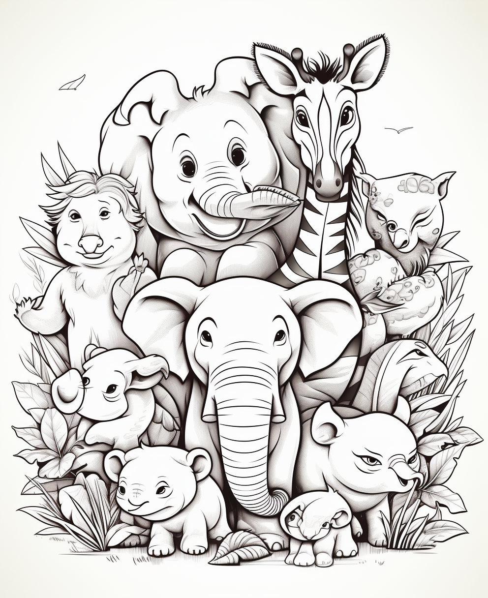 Cartoon Animals in Group Photo