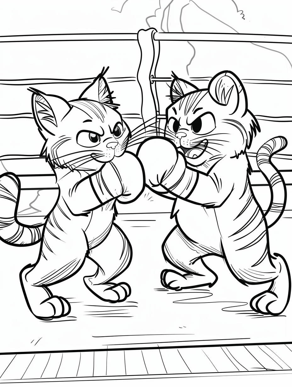 Two cats boxing in ring