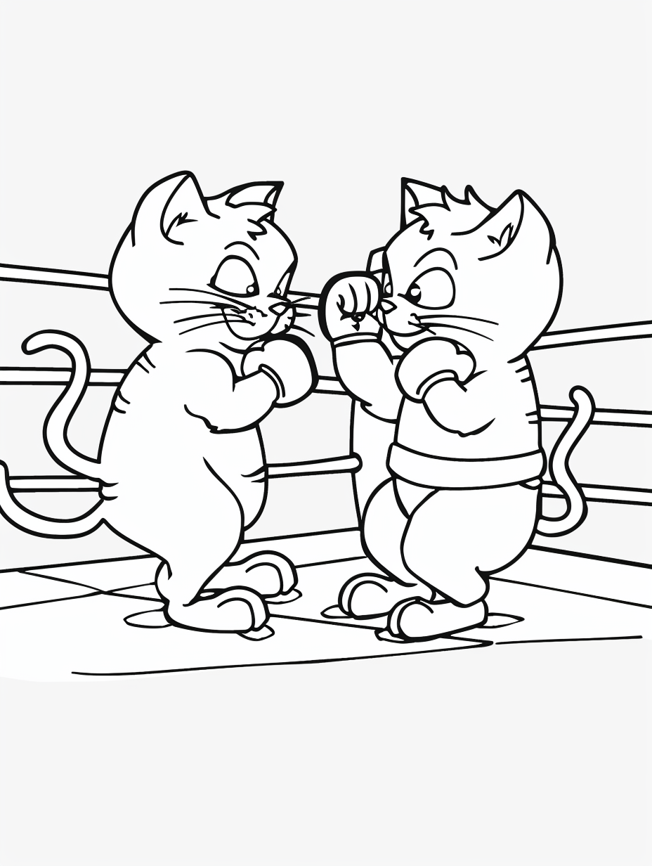 Kids boxing cats coloring page