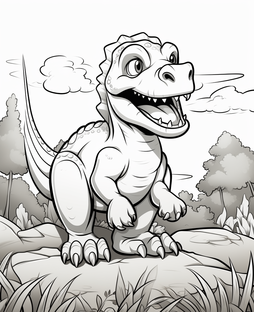 Cartoon dinosaur coloring page for kids