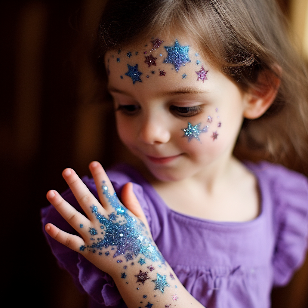 Children with glitter tattoos