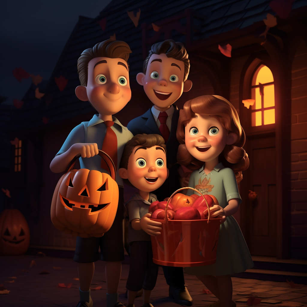 Kids enjoying Halloween candy in 2D animation