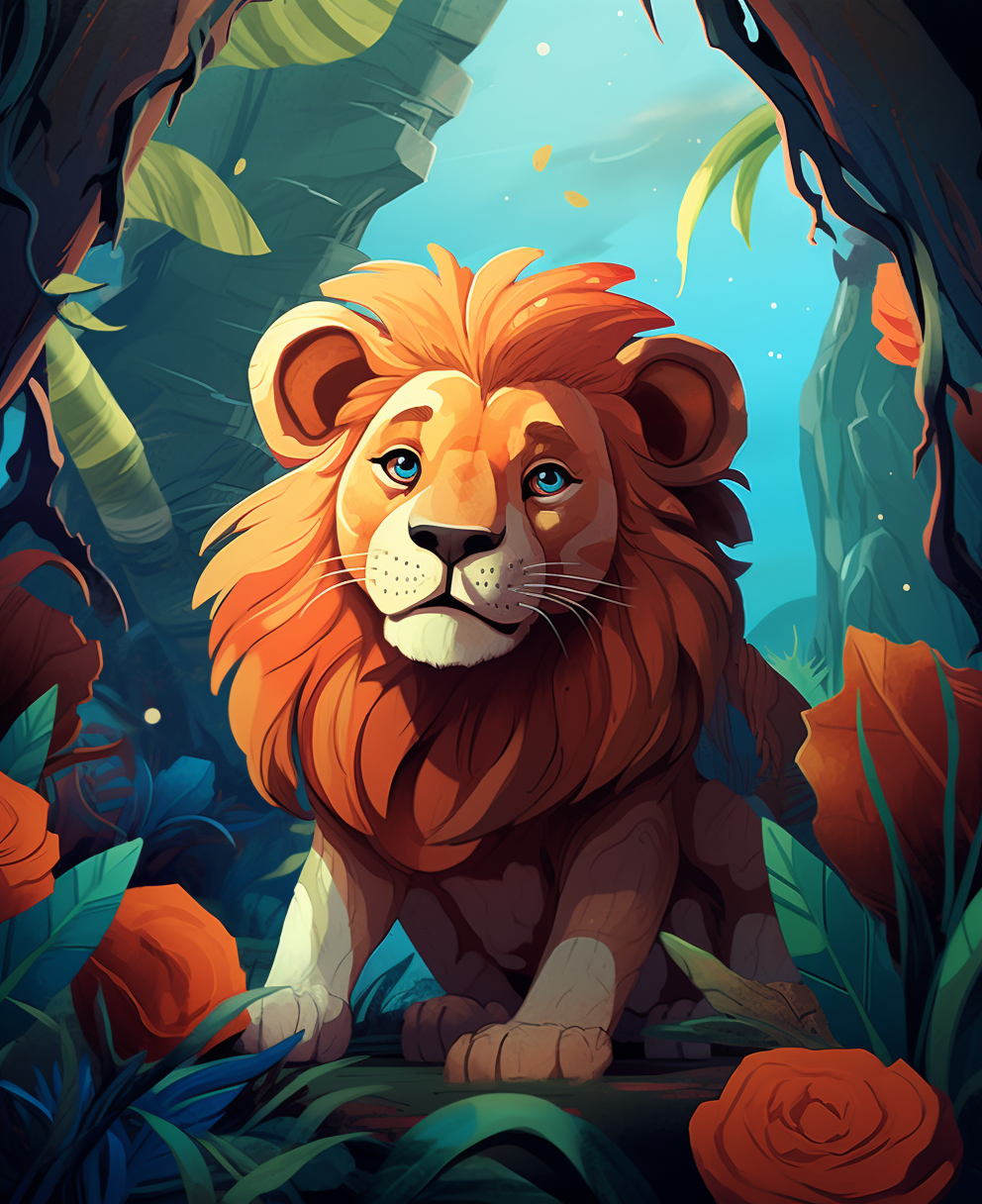 Cute lion in cartoon style