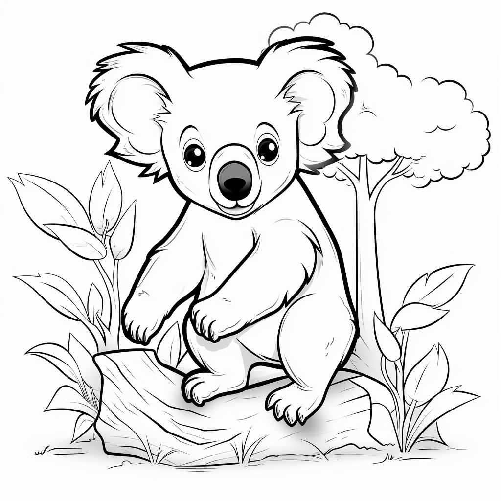 Coloring page of a cute koala