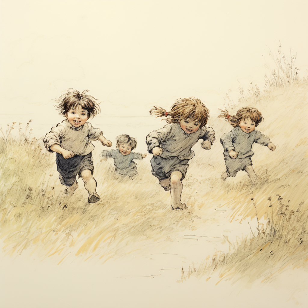 Children playing in E.H. Shepard style