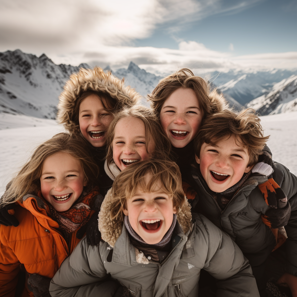 Kids playing in mountains