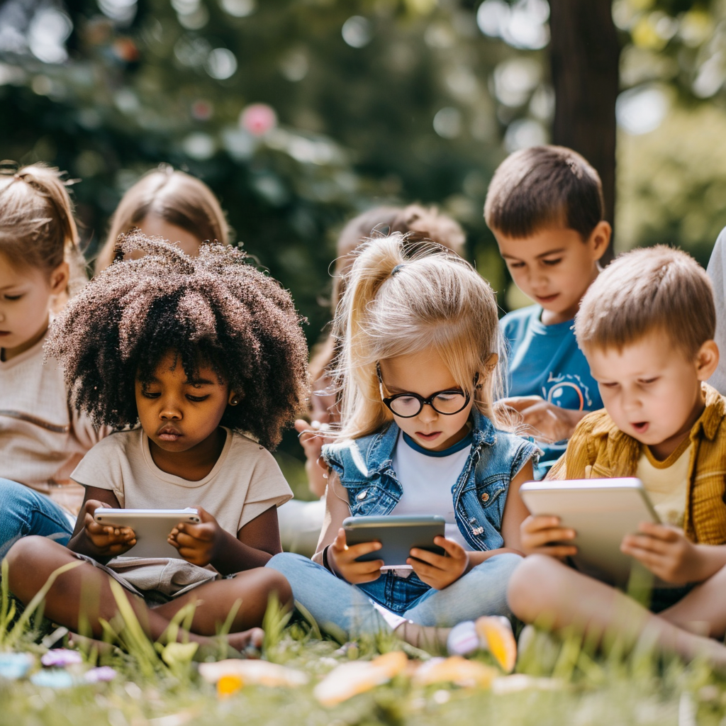 Kids of different races playing outside school