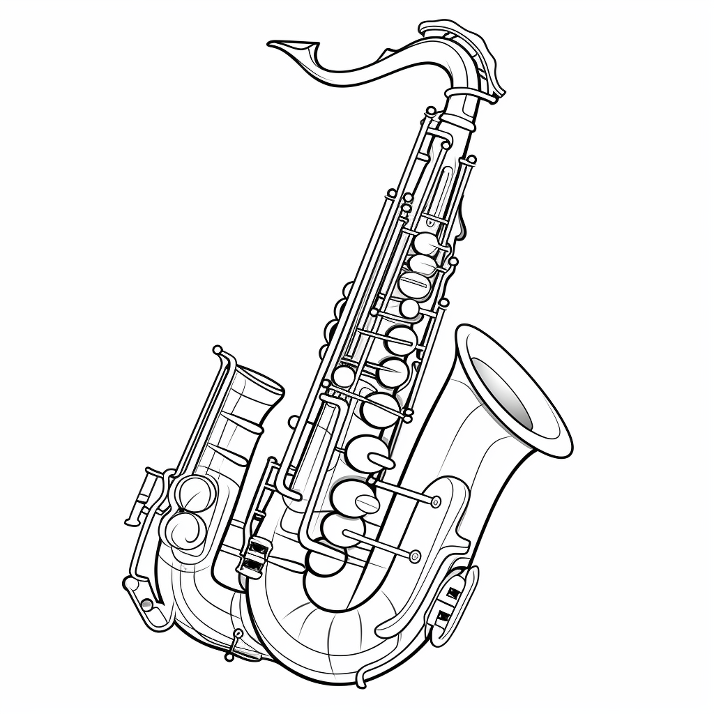 Cartoon-style saxophone coloring page for kids