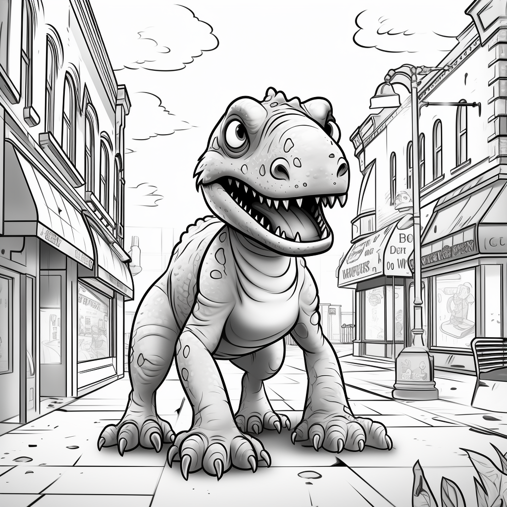 Cartoon T-Rex in City