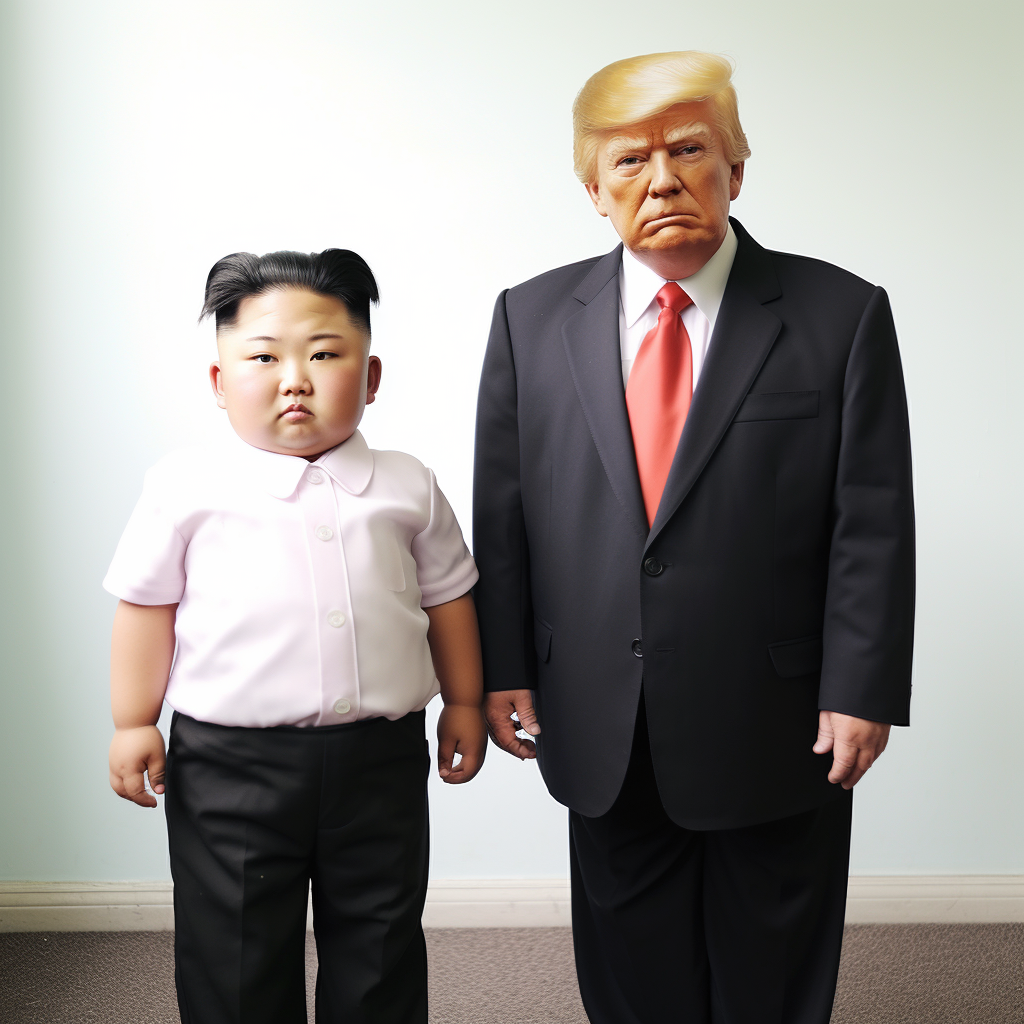 Two kids resembling Kim Jong Un and Donald Trump