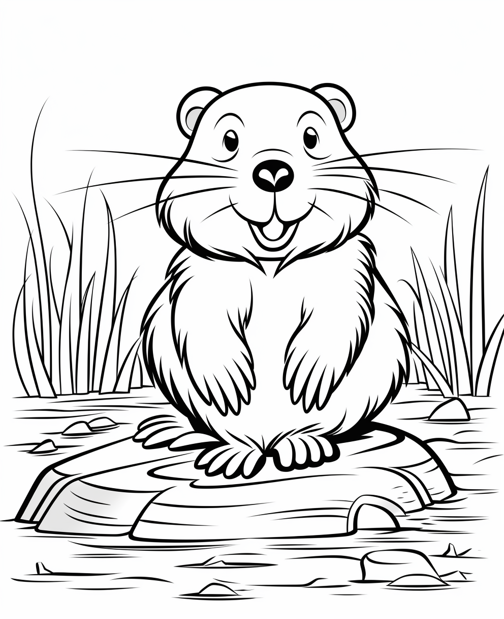 Adorable Beaver Cartoon Coloring Page