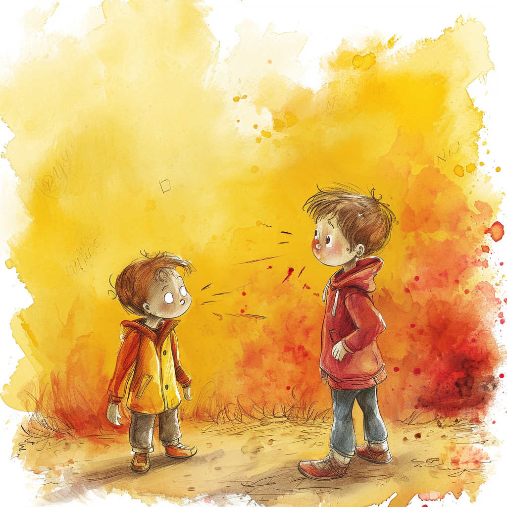 Kids guessing game illustration in yellow and red