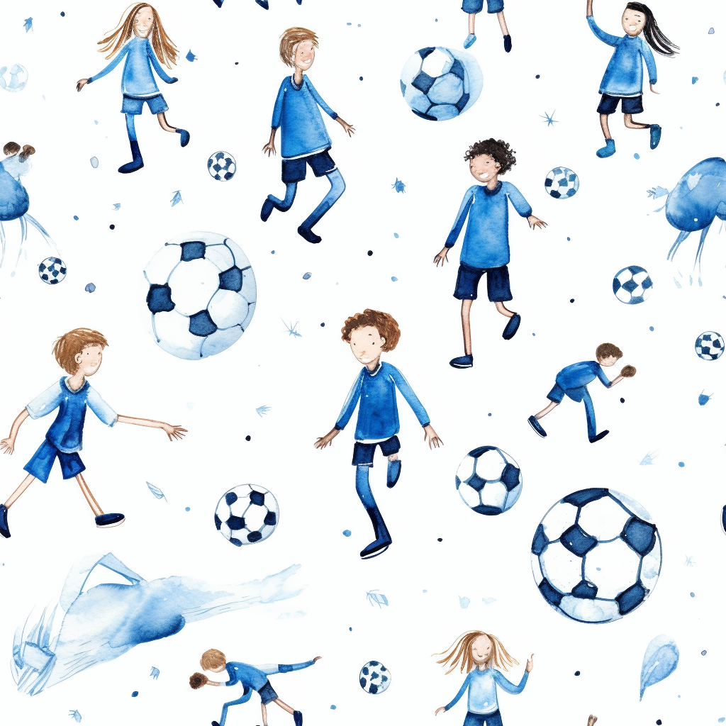 Hand-drawn kids playing football