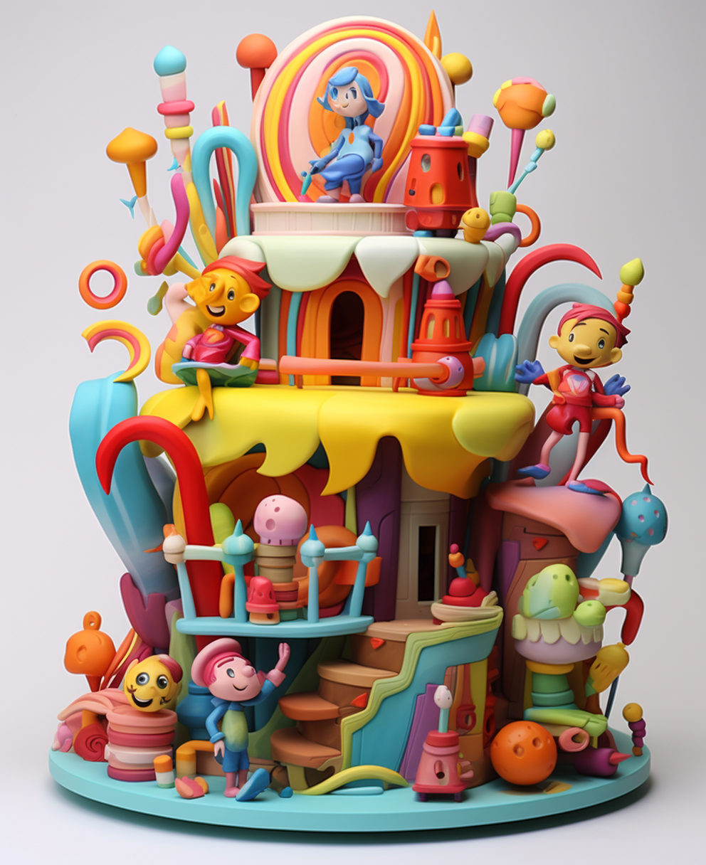 Kids sculpture cake cartoon illustration