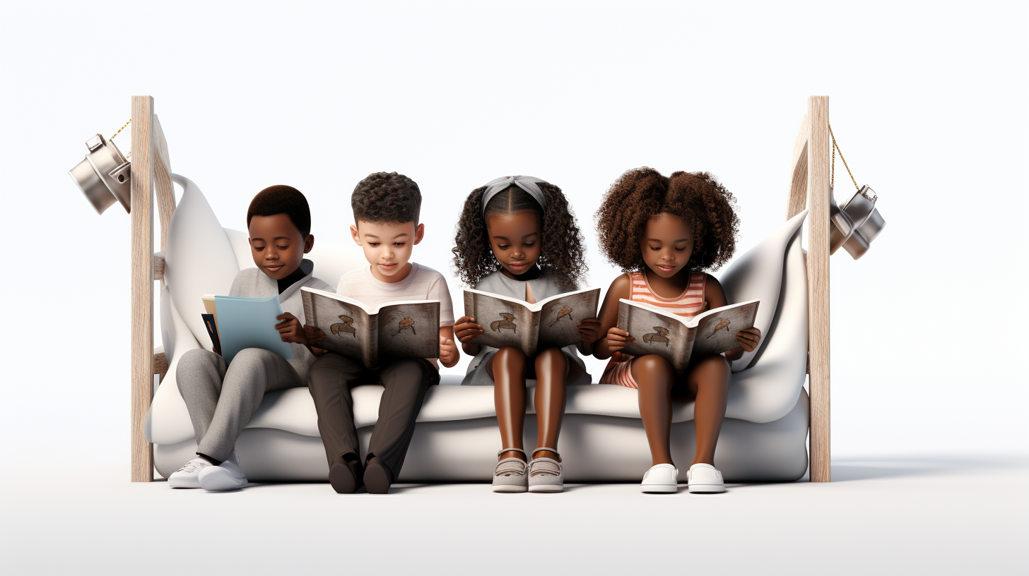 Three kids reading a book