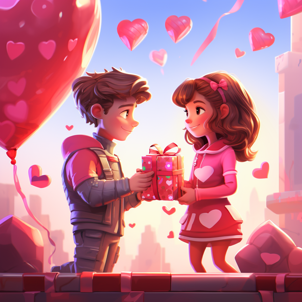 Illustration of kids exchanging valentines