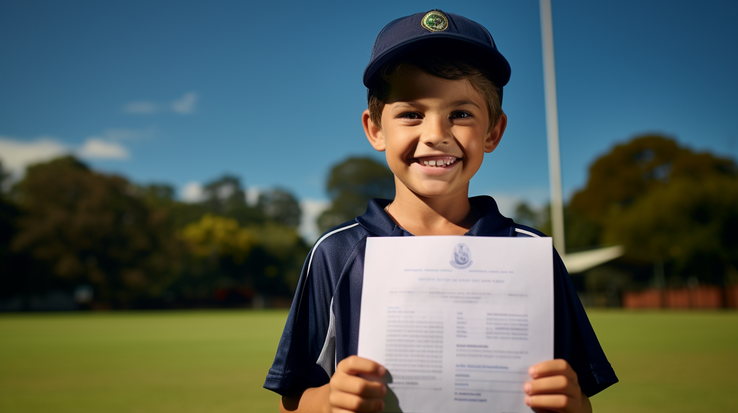 Smiling kid from New Zealand with sport certificate