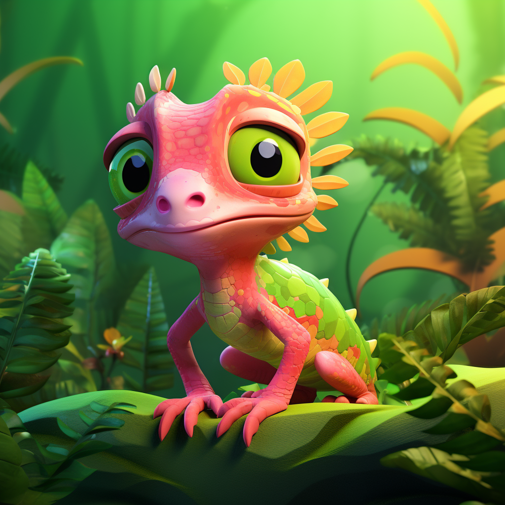 Cute chameleon in green jungle animation