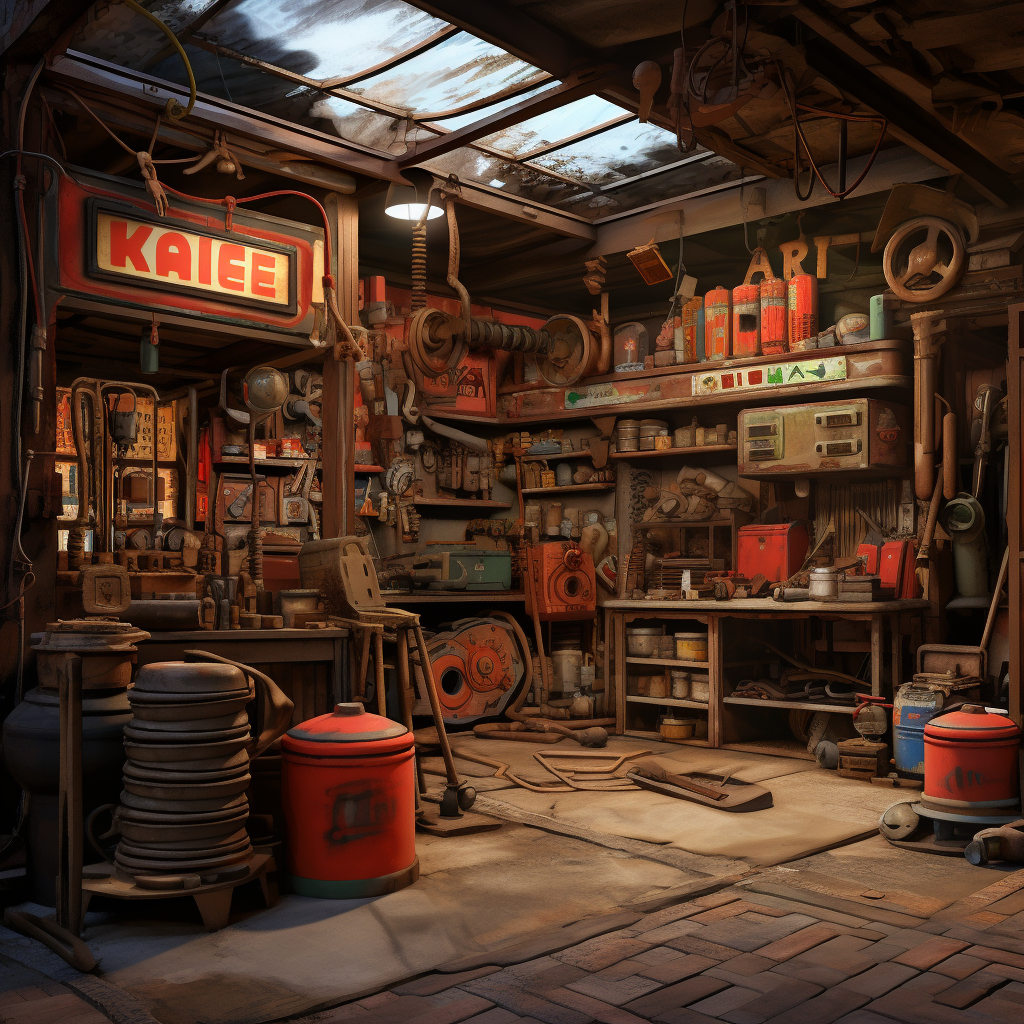 Illustration of an auto mechanic store.