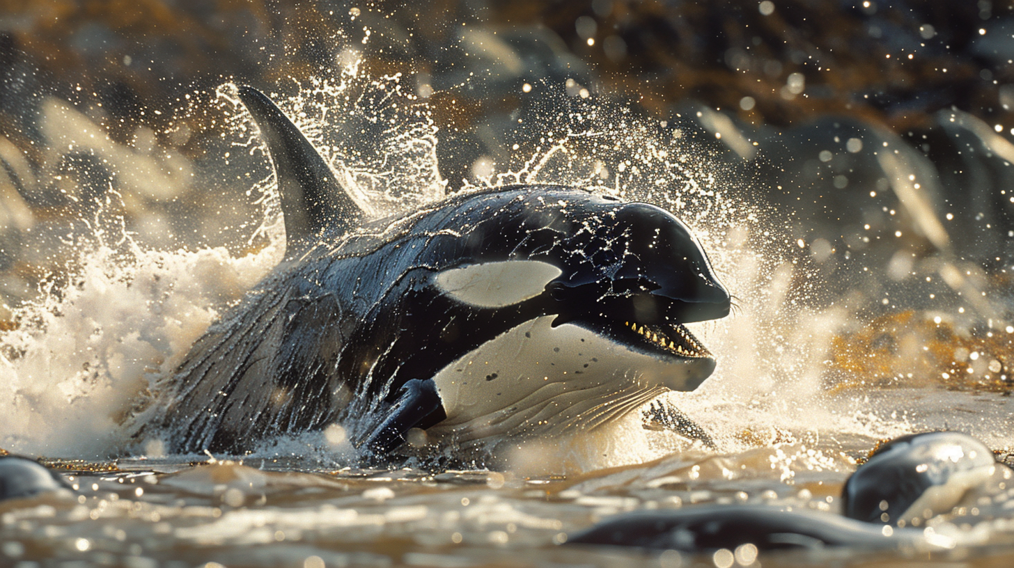 Killer whale hunting seals aggressively