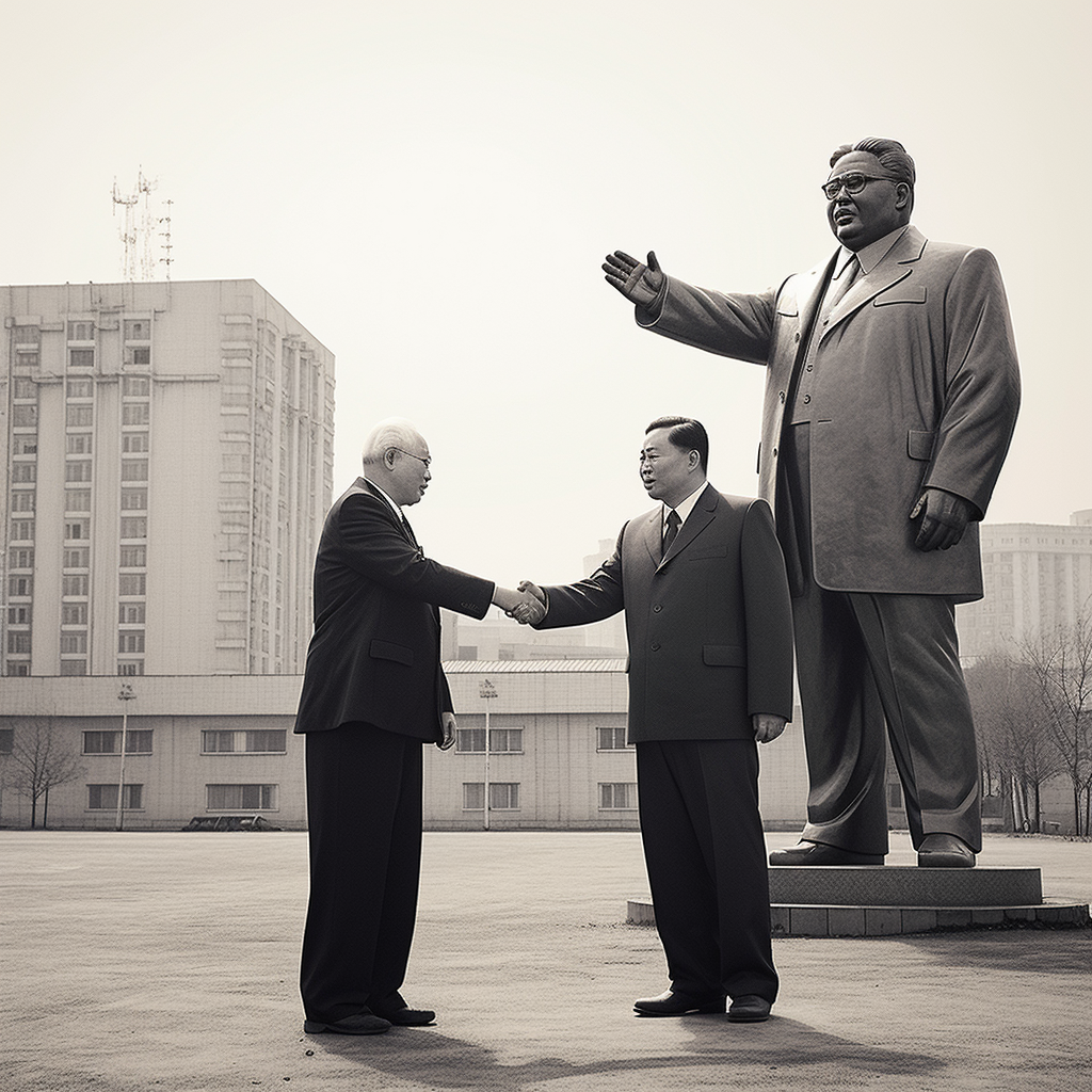 Kim Il-Sung and Urho Kekkonen shaking hands