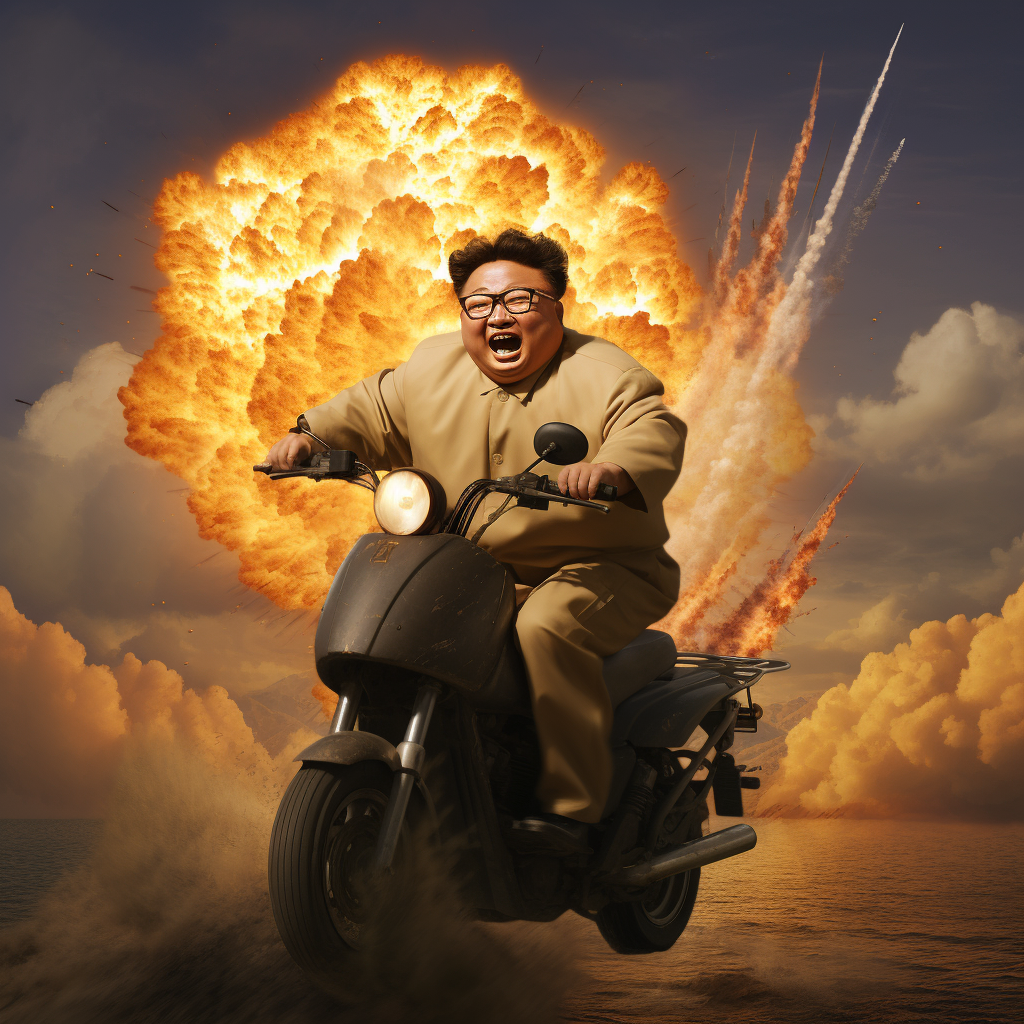 Kim Jong Il on a Flying Nuclear Bomb