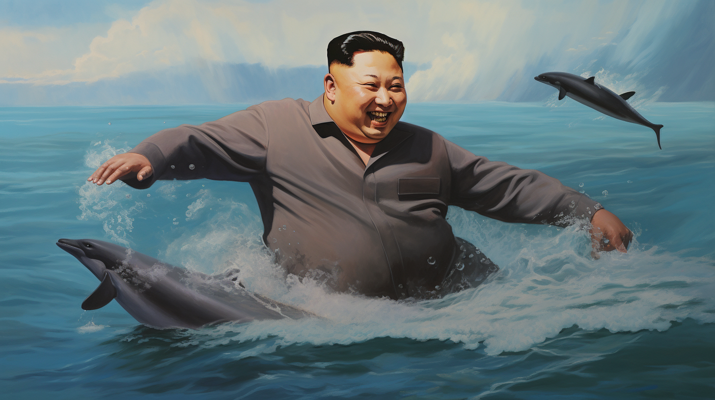 Kim Jong Un swimming with dolphins