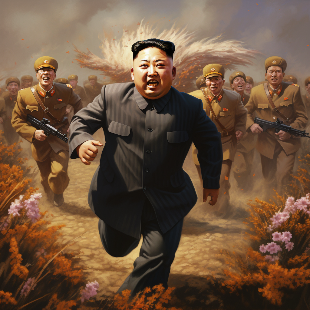 Kim Jung Un running from angry mob of women