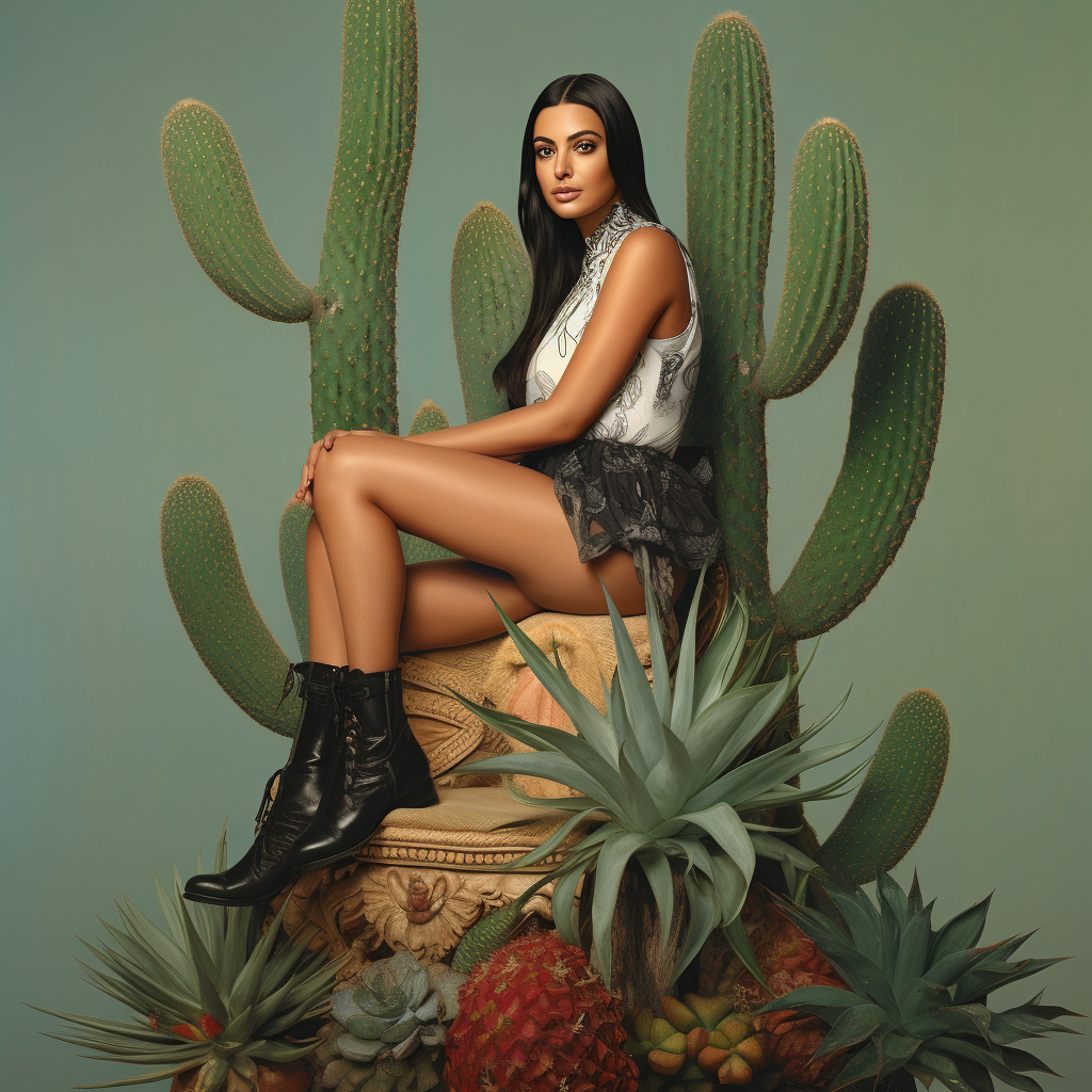 Kim Kardashian sitting on a cactus