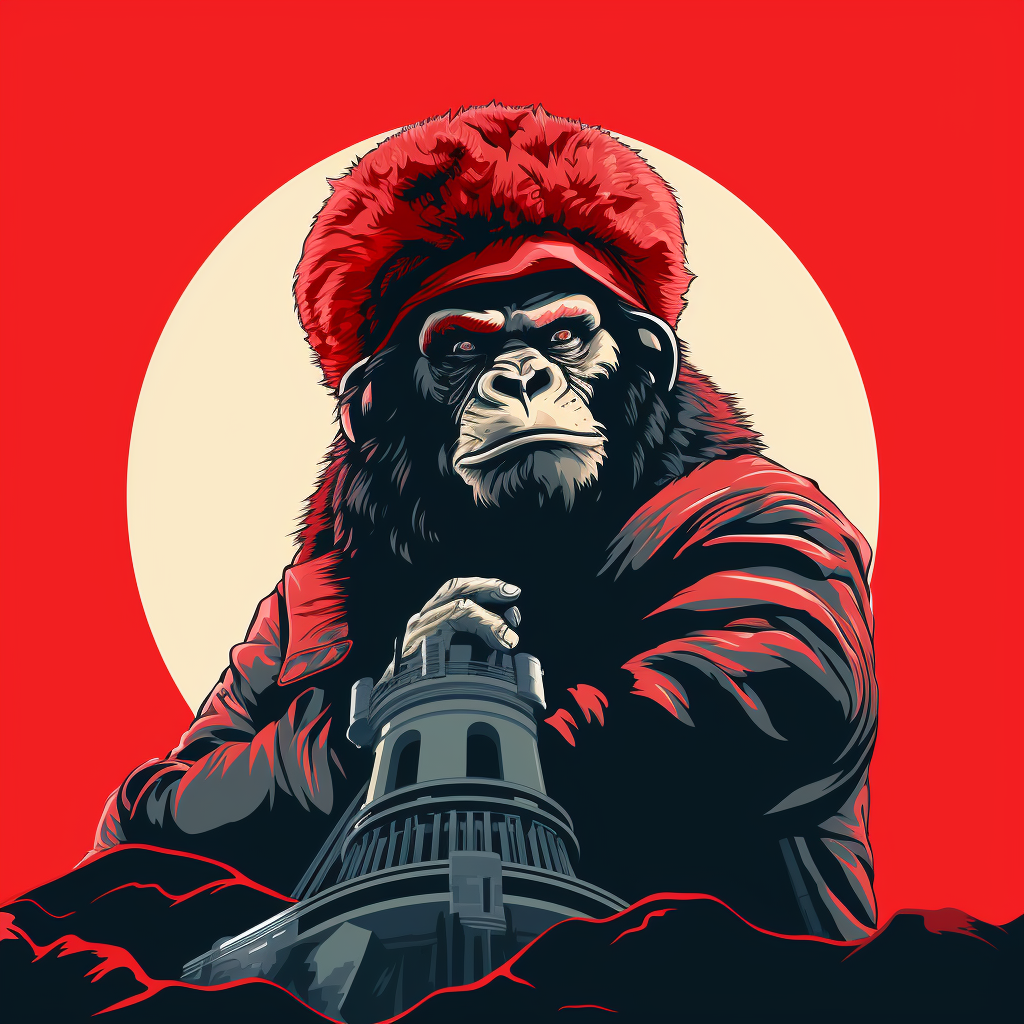 King Kong on antenna wearing red beret