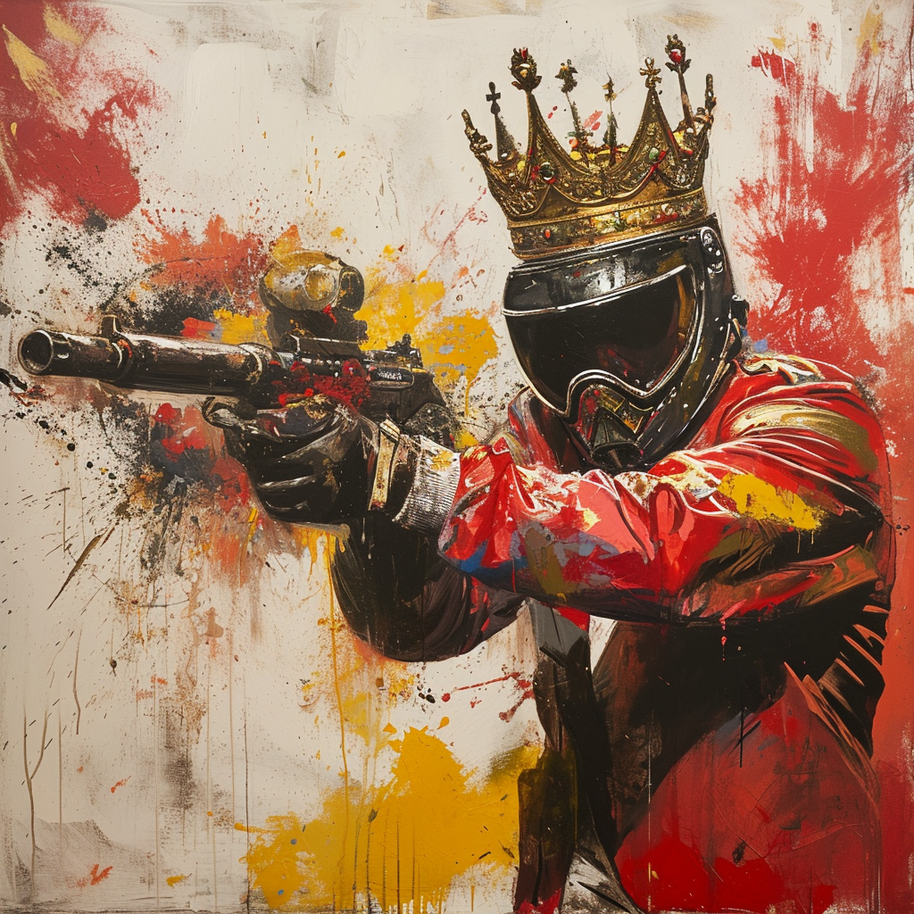 King playing paintball painted