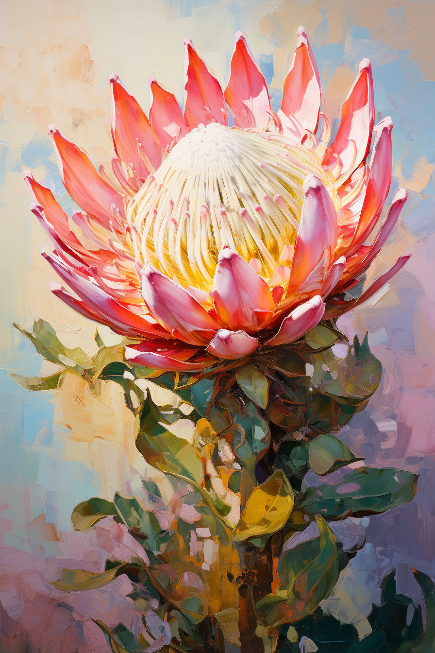 Vibrant painting of a King Protea flower