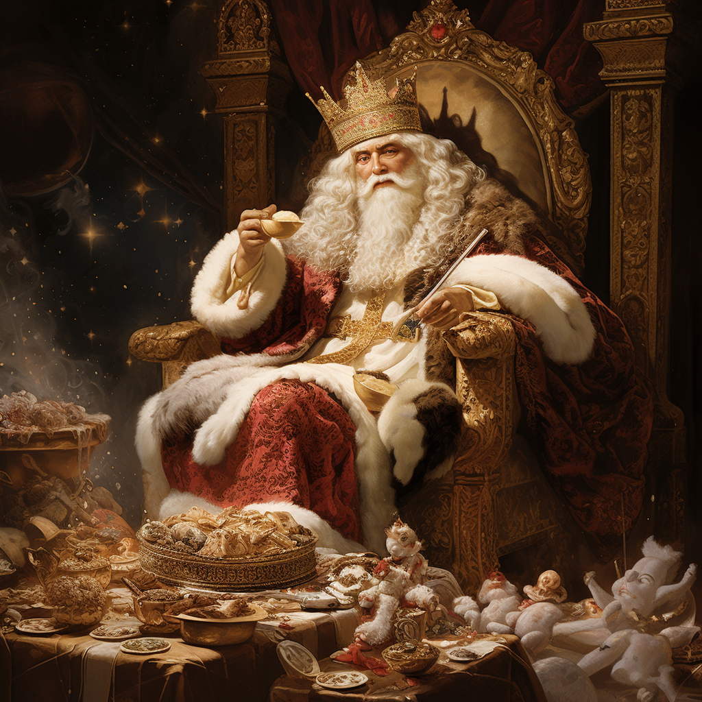 King Santa being served milk and cookies