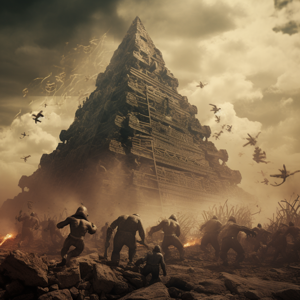 King Kong attacking pyramids in horror style