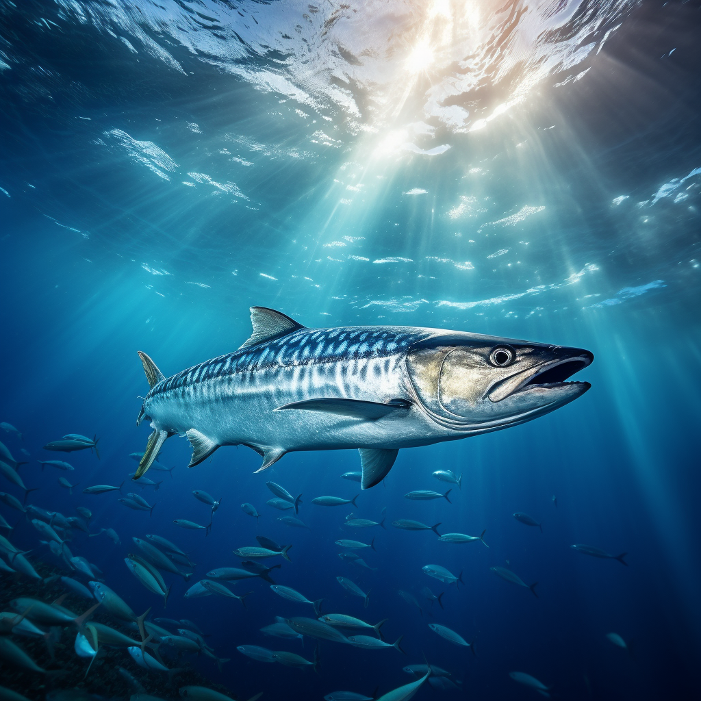 Magnificent king mackerel fish swimming gracefully