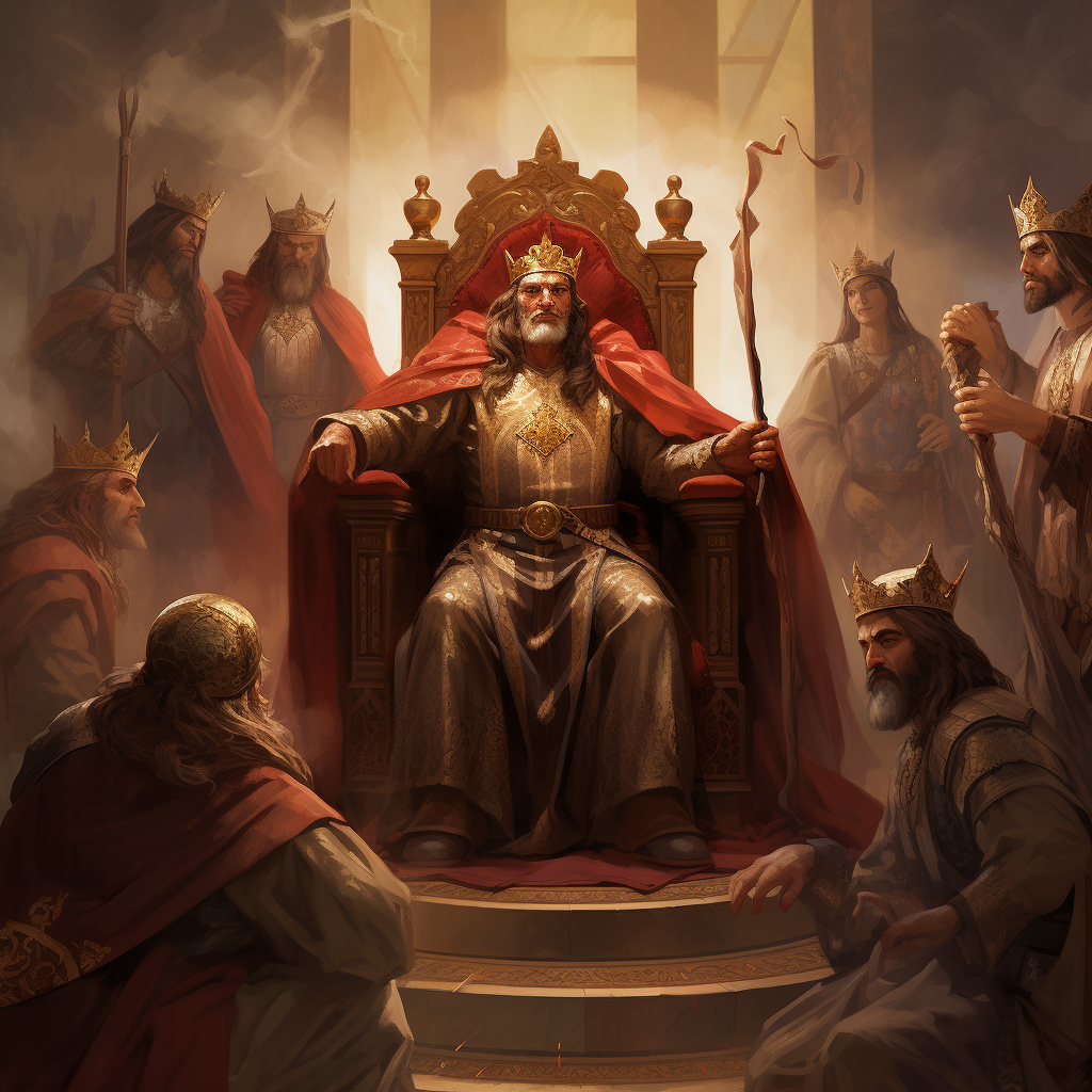 King on Throne, Surrounded by Four Loyal Servants