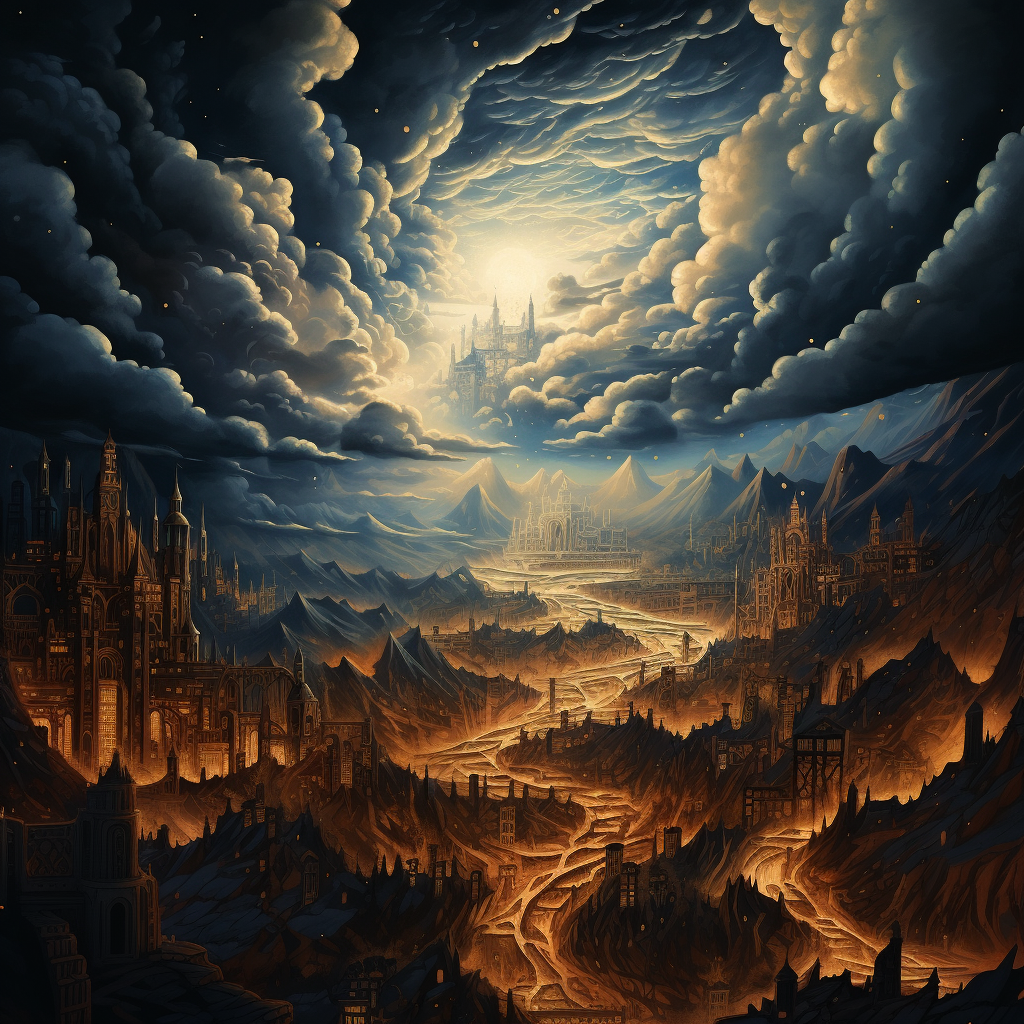 Kingdom in Heaven Illustration with Clouds and Mist