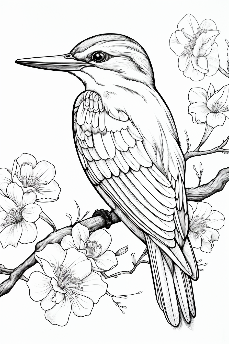 Beautiful kingfisher bird coloring page