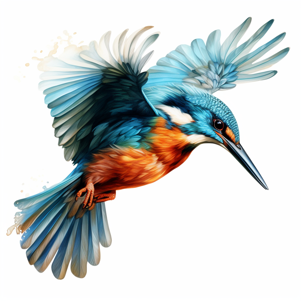 Detailed Watercolour Kingfisher in Flight