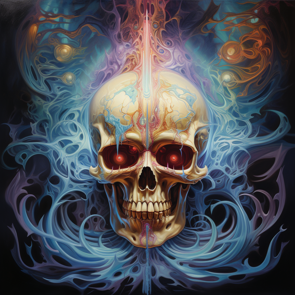 Mystical flow of light through a soul's skull