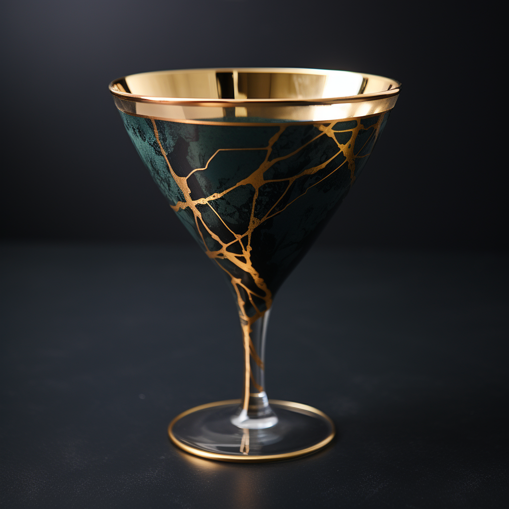 Kintsugi cocktail in forest green, blue, and gold