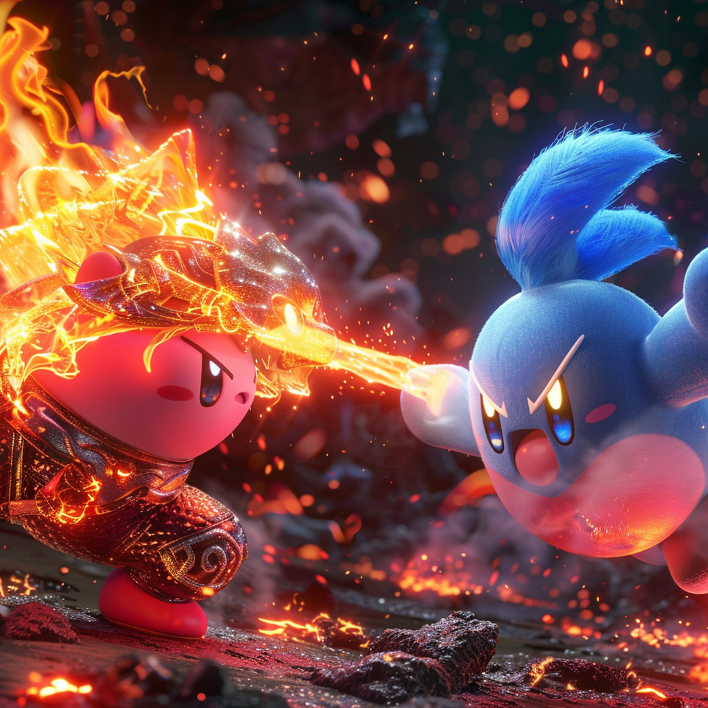 Kirby fighting fire boss Nintendo