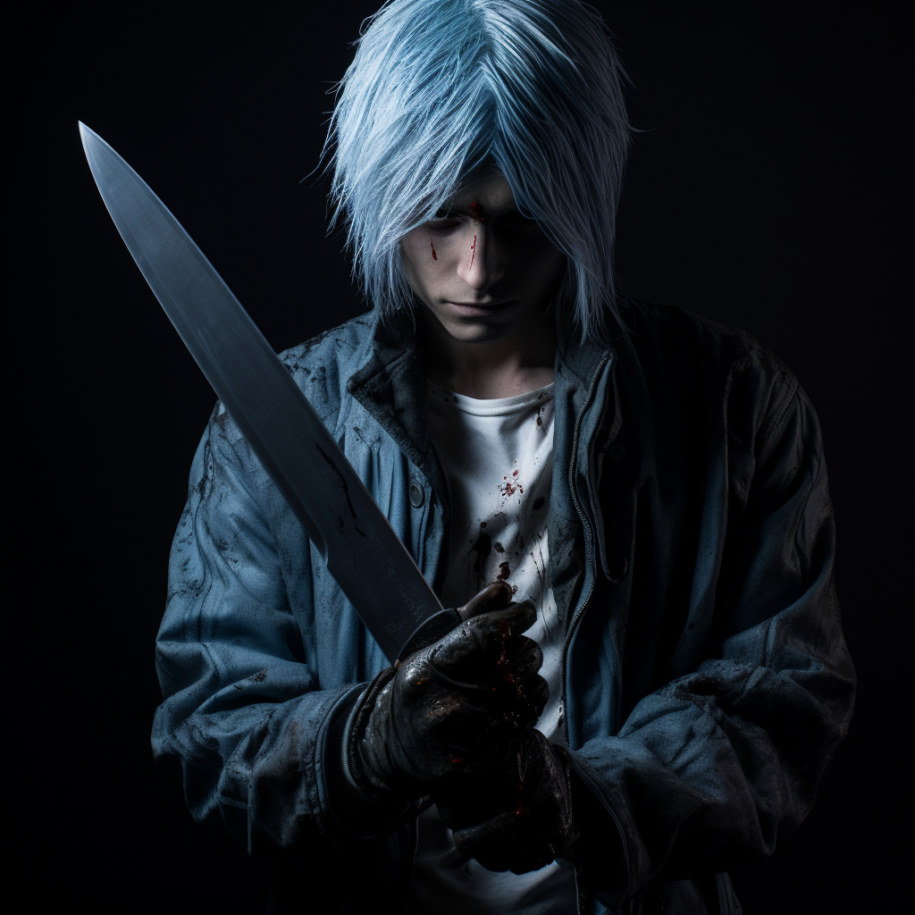 Assassin with Blue Eyes and Slim Figure Holding a Knife