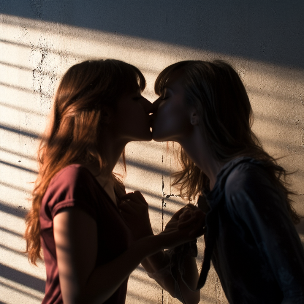 Shadows of two kissing girls