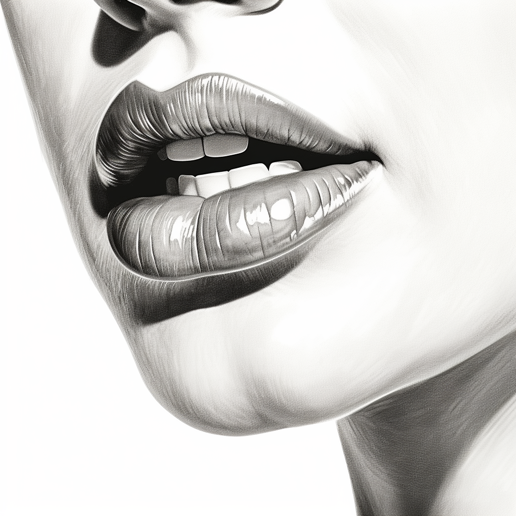 Sketch of kissing lips in black and white