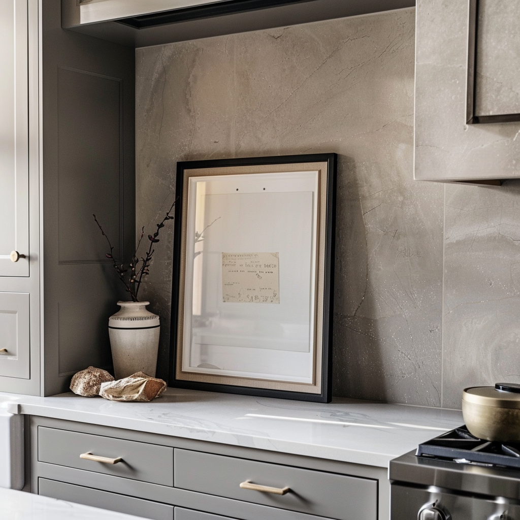 Picture frame on kitchen counter